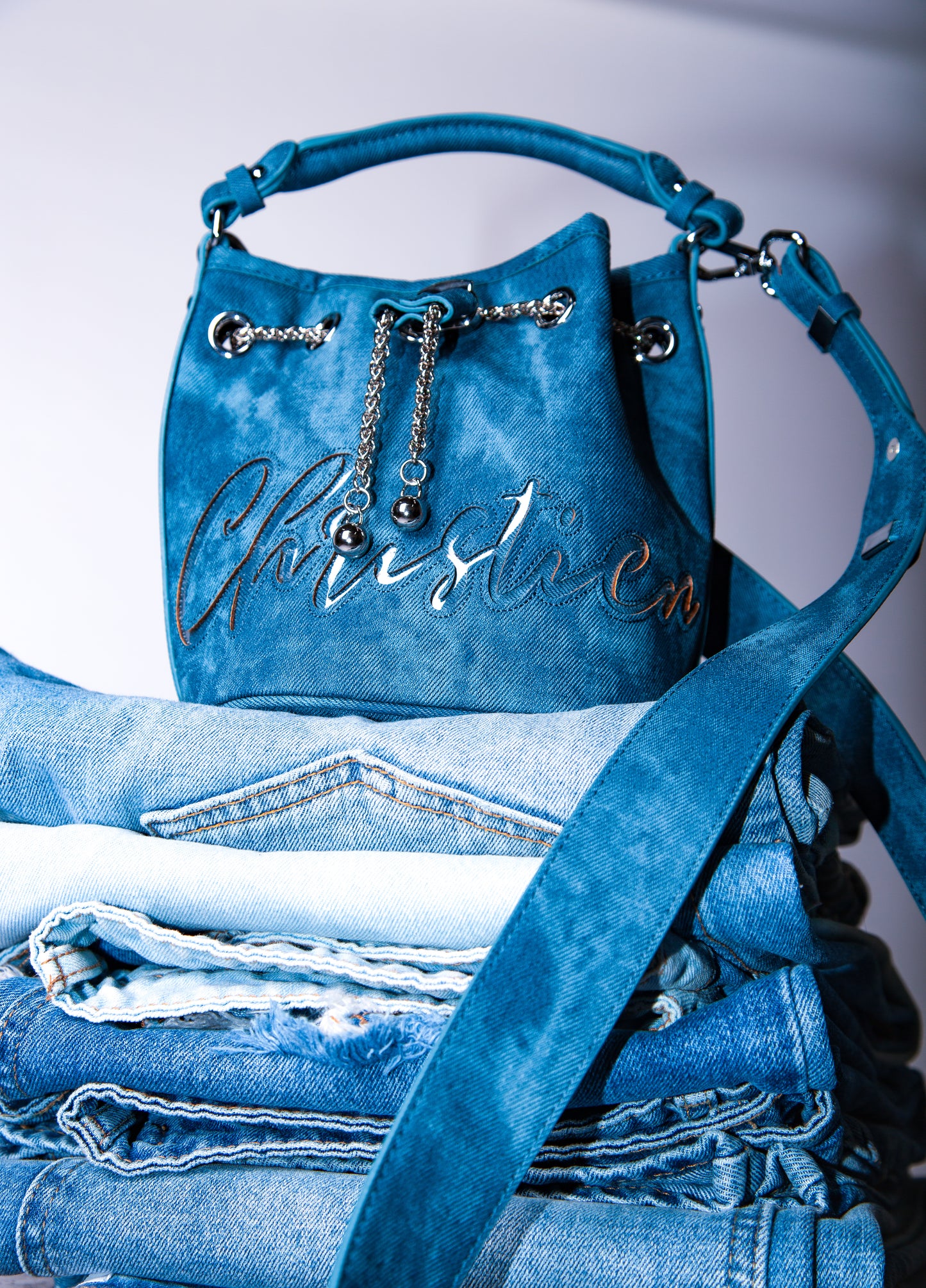 Denim Blues Bucket Bag